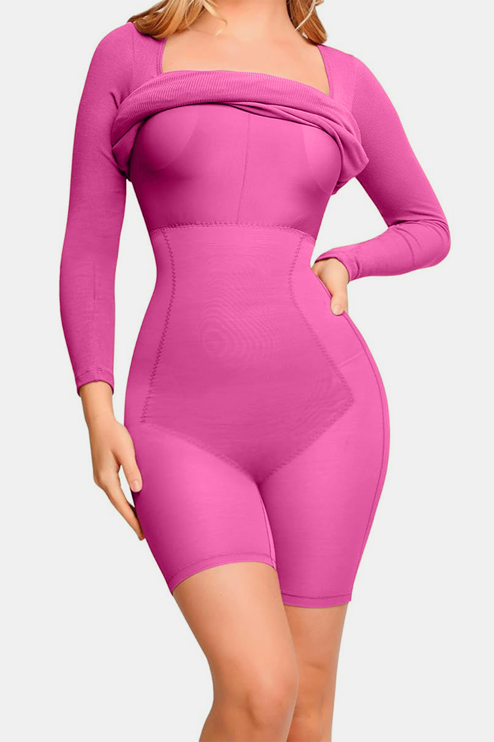 Basic Bae Shapewear Square Neck Long Sleeve Dress