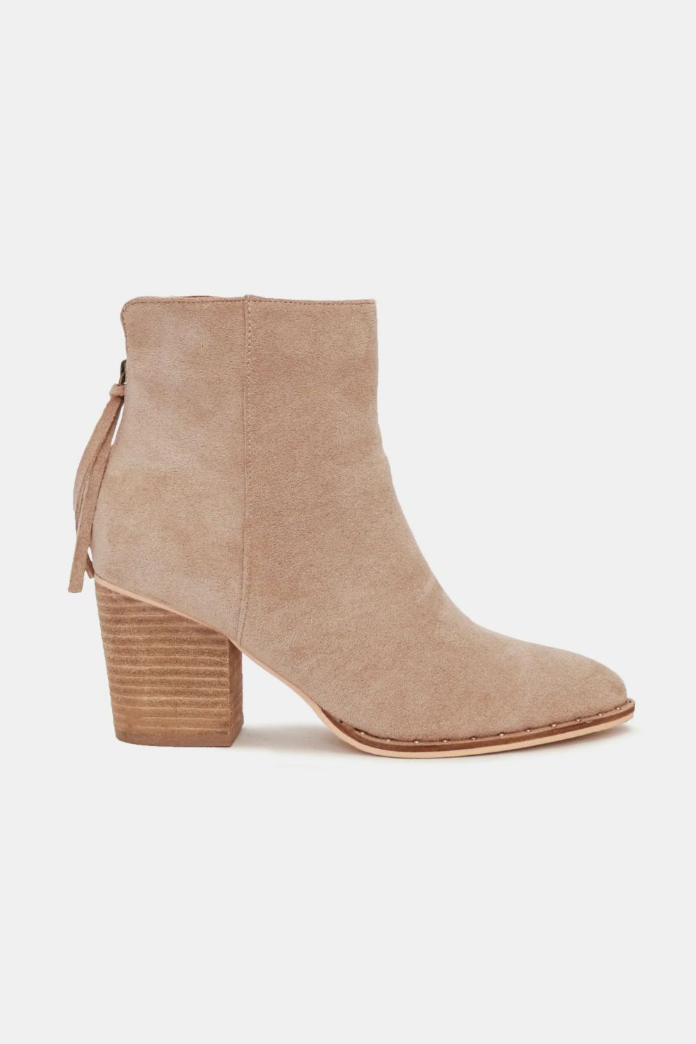 Beast Fashion Suede Point Toe Ankle Booties in Taupe