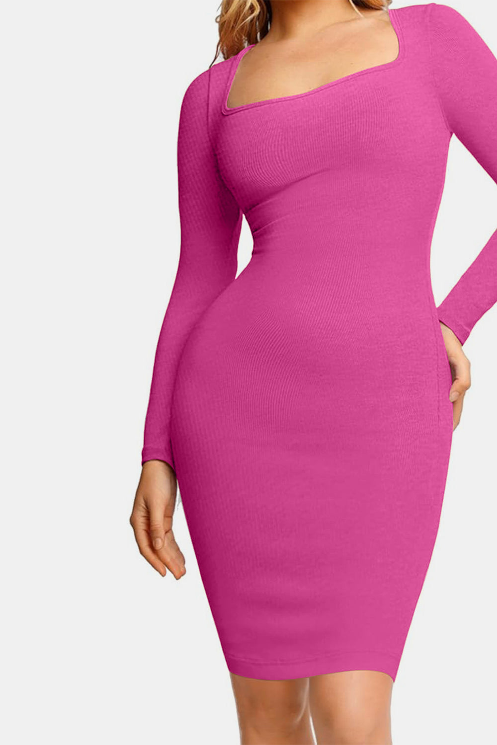 Basic Bae Shapewear Square Neck Long Sleeve Dress