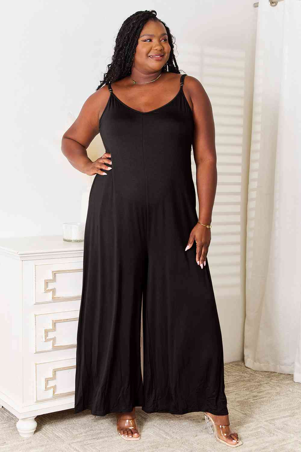 Double Take Spaghetti Strap Wide Leg Jumpsuit