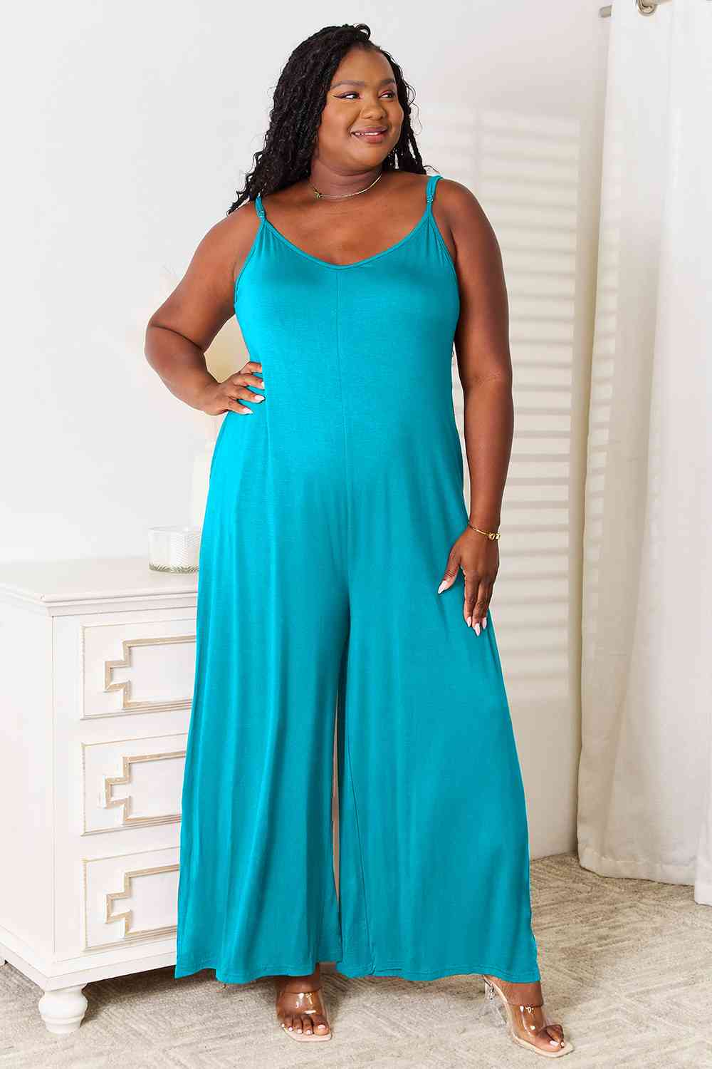 Double Take Spaghetti Strap Wide Leg Jumpsuit