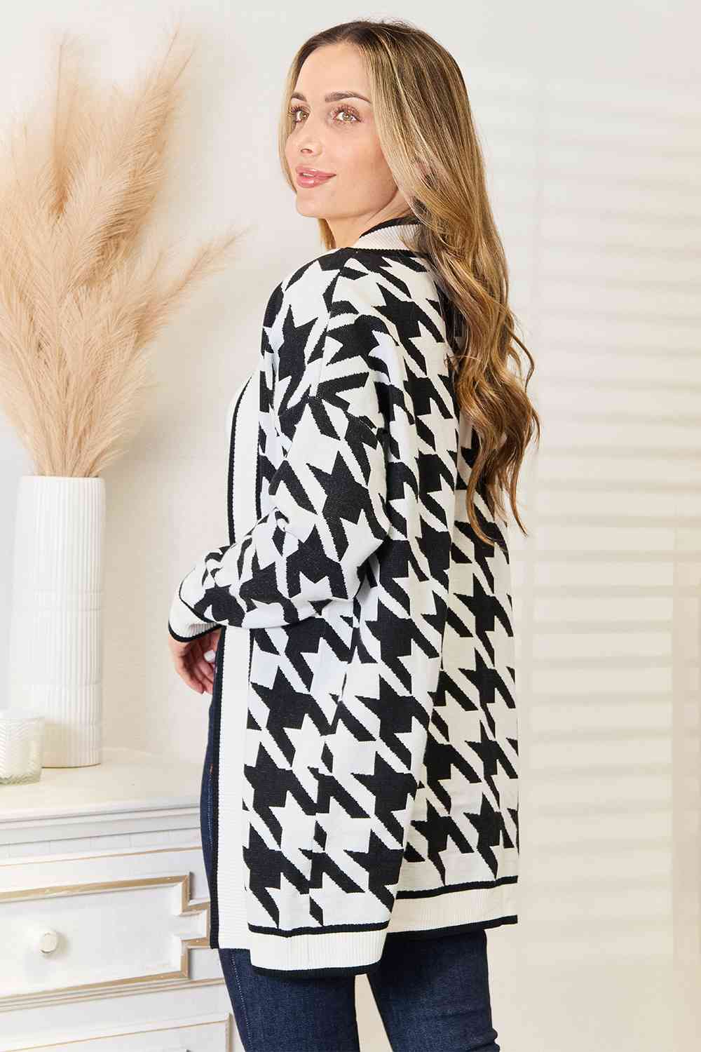 Woven Right Houndstooth Longline Cardigan