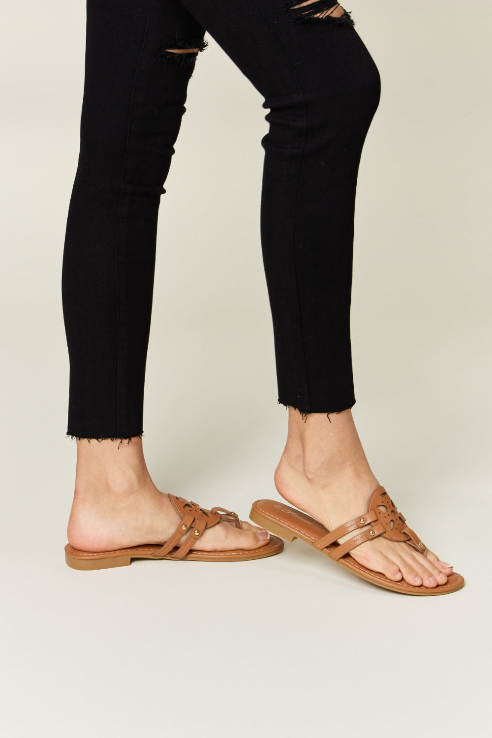 Ladies Forever Link Cutout PU Leather Sandals in Tan