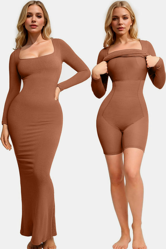 Basic Bae Built-In Shapewear Long Sleeve Maxi Dress