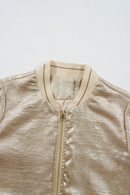 Long Sleeve Zip Up Jacket in Tan