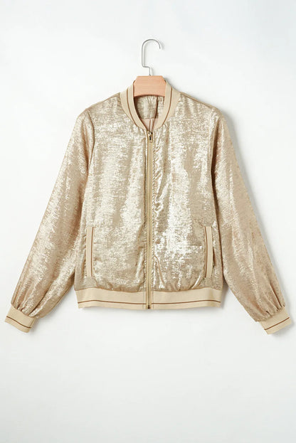 Long Sleeve Zip Up Jacket in Tan