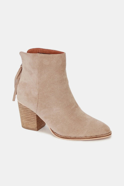 Beast Fashion Suede Point Toe Ankle Booties in Taupe