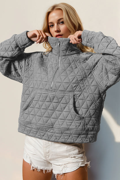 Double Take Quilted Sweatshirt with Pocket