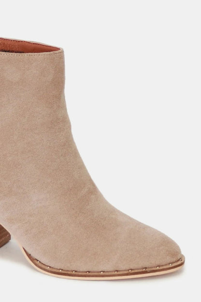 Beast Fashion Suede Point Toe Ankle Booties in Taupe