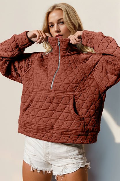 Double Take Quilted Sweatshirt with Pocket