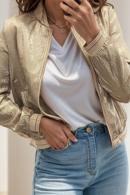 Long Sleeve Zip Up Jacket in Tan