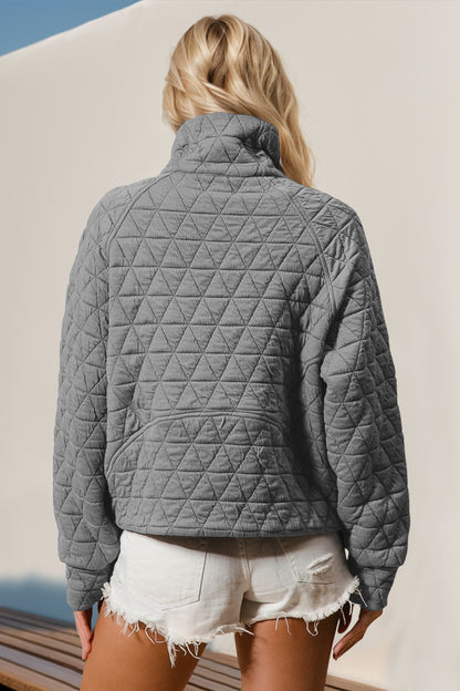 Double Take Quilted Sweatshirt with Pocket