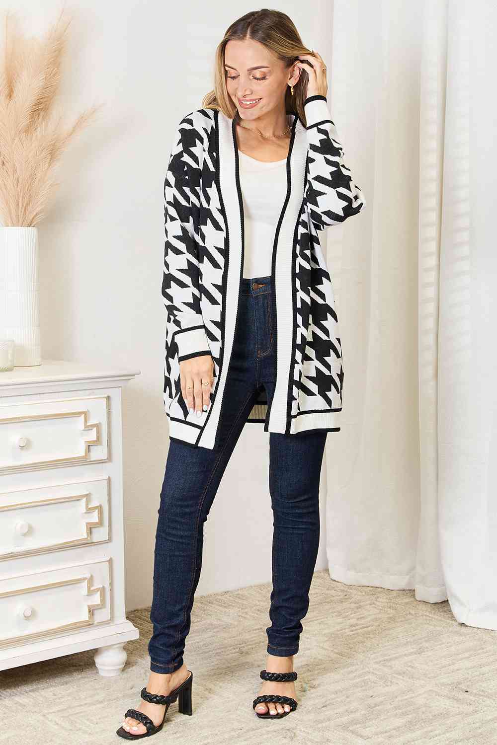 Woven Right Houndstooth Longline Cardigan