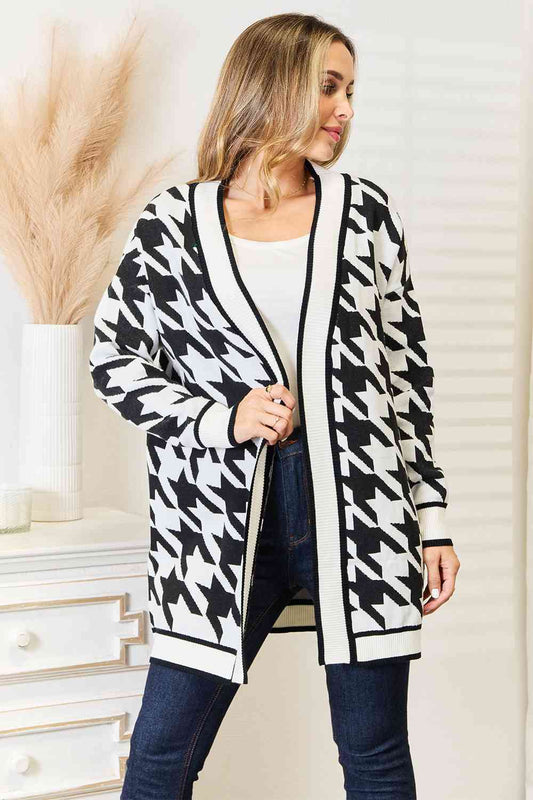 Woven Right Houndstooth Longline Cardigan