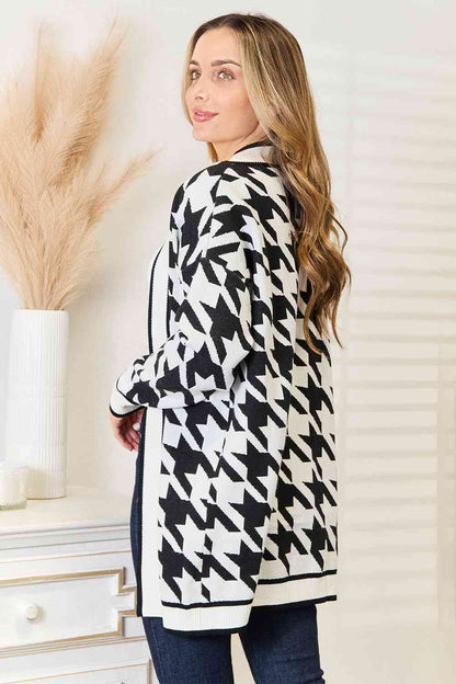 Woven Right Houndstooth Longline Cardigan