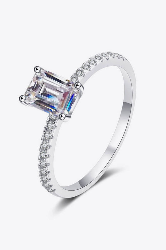 925 Emerald Cut Sterling Silver Ring with Moissanite