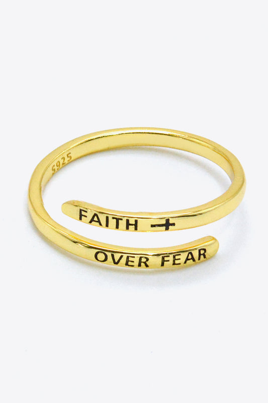 18K Gold-Plated FAITH OVER FEAR Bypass Ring
