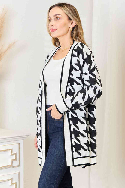 Woven Right Houndstooth Longline Cardigan