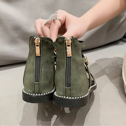 Women's Open Toe Back Zipper Flat Sandals