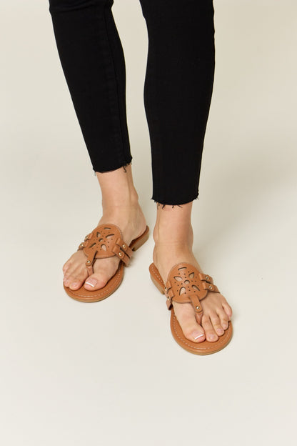 Ladies Forever Link Cutout PU Leather Sandals in Tan
